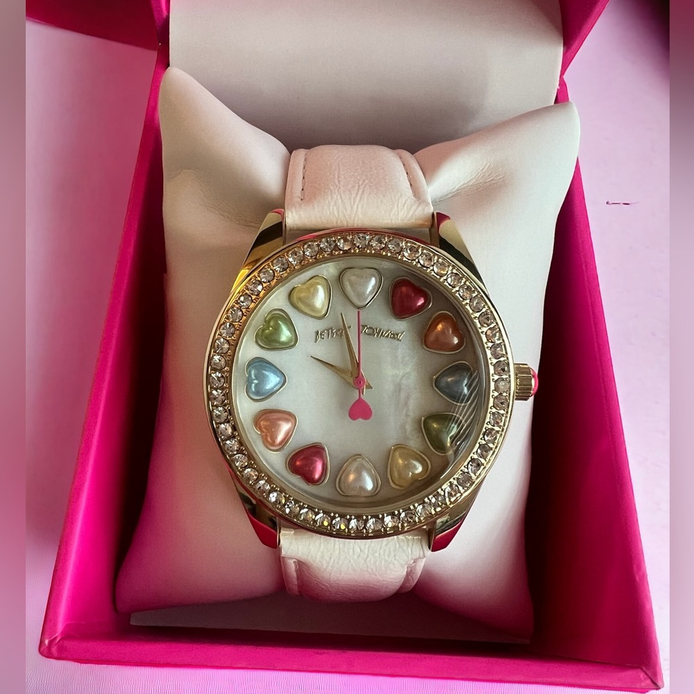 Betsey Johnson 3d rainbown Puff heart bling Watch